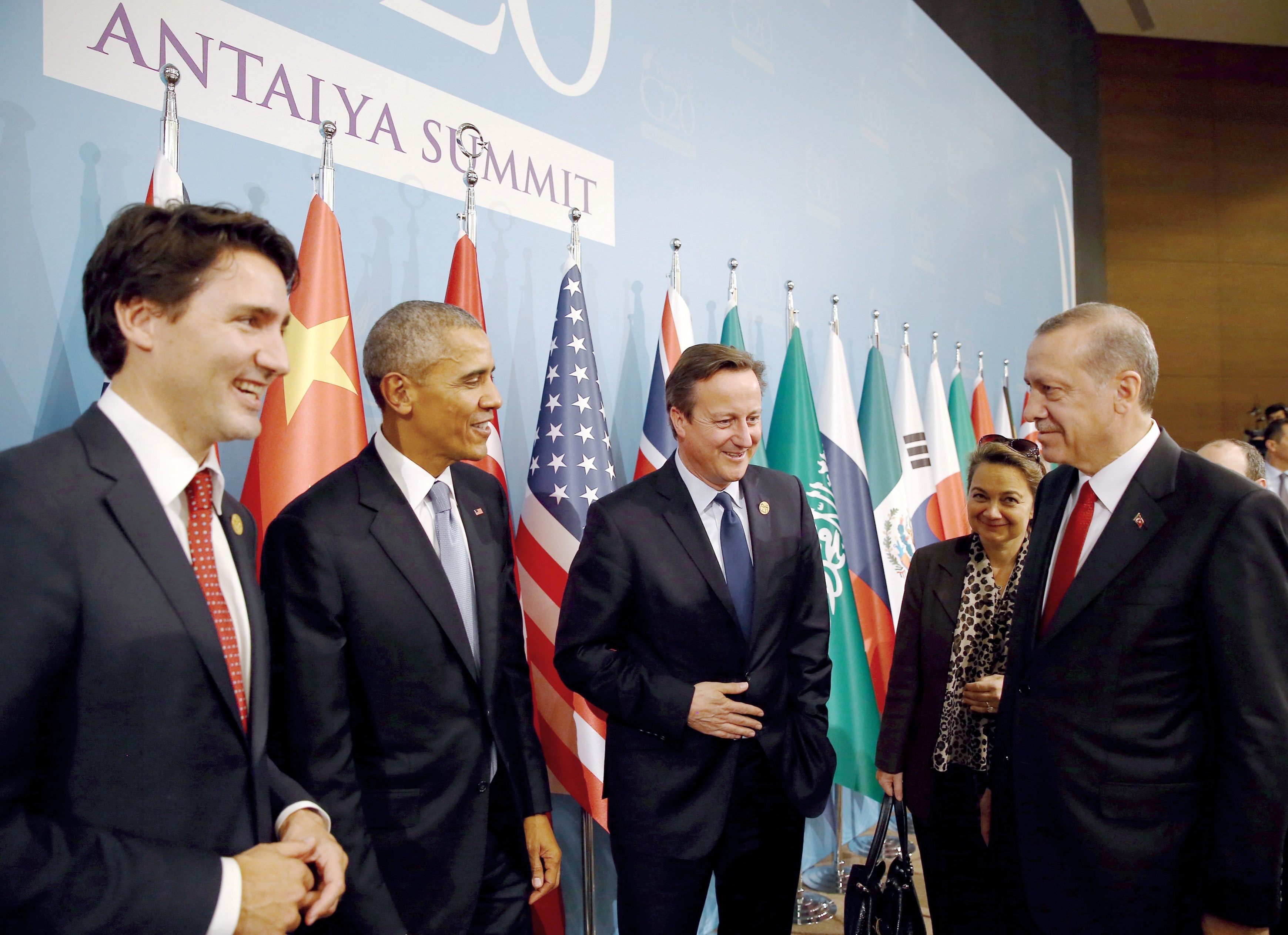 Президент Турции Реджеп Тайип Эрдоган, премьер-министр Канады Джастин Трюдо, президент США Барак Обама и премьер-министр Великобритании Дэвид Кэмерон. Фото: AFP.